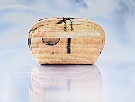 kosmetická taštička (velikost M) hnědá taštička kosmetická béžová výšivka rezavá kapsička egypt smetanová pouzdro staromosaz tmavěhnědá toaletní pouzdérko strojová výšivka 