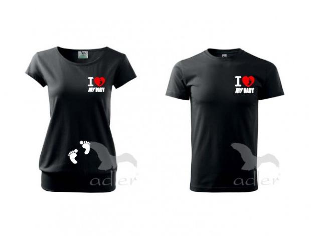 I love my baby triko dítě tričko duo pár těhotenské partnerství bříško těhotenství břicho 