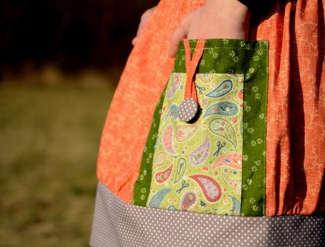 Barevná s kapsama bavlna puntík sukně aplikace handmade original 