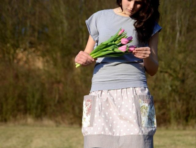 Puntíkatá s kapsami bavlna puntík sukně aplikace handmade original 