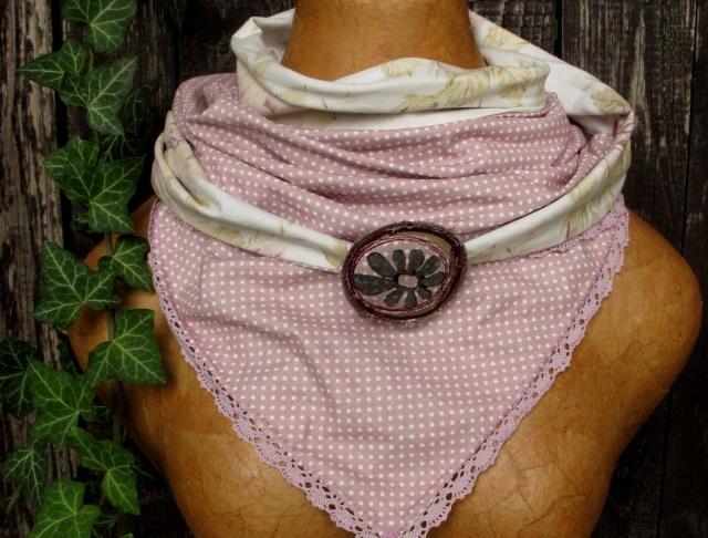 Šátek s krajkou růže / puntík jarní letní šátek handmade na krk original 
