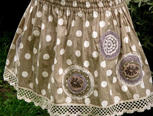 Puntíkatá s krajkou bavlna puntík sukně aplikace handmade original 