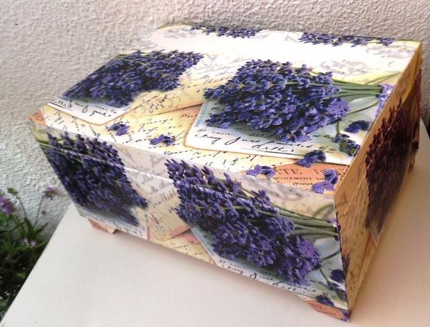 šperkovnice-levandulová-2 kazety dřevo šperky levandule fialová šití kazeta decoupage lila grunterka šperkovnice poklady 2kazety 