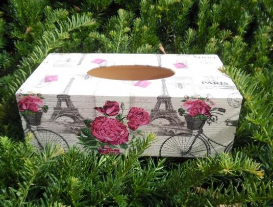 Paříž-kolo a růže krabička kapesníky krabice růže decoupage vintage kolo grunterka kapesník ubrousky paříž eifelovka 