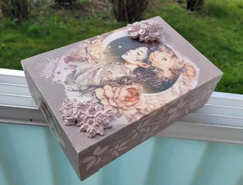 Šperkovnice se zrcadlem dřevo šperky kazeta decoupage anděl grunterka šperkovnce poklady 