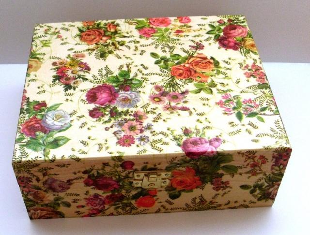 krabička s růžemi 6 přihrádek čaj krabička květiny růže decoupage růžičky grunterka úklid pořádek přihrádka 