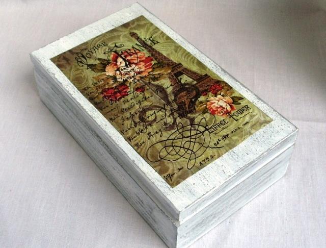 Krabička-šedá patina krabička decoupage patina grunterka šperkovnice poklady paříž eifelovka 