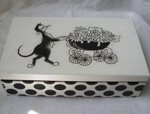 kočičí  svatební čaj krabička kočka kocour decoupage svatba kočičí svatební grunterka úklid pořádek přihrádka 