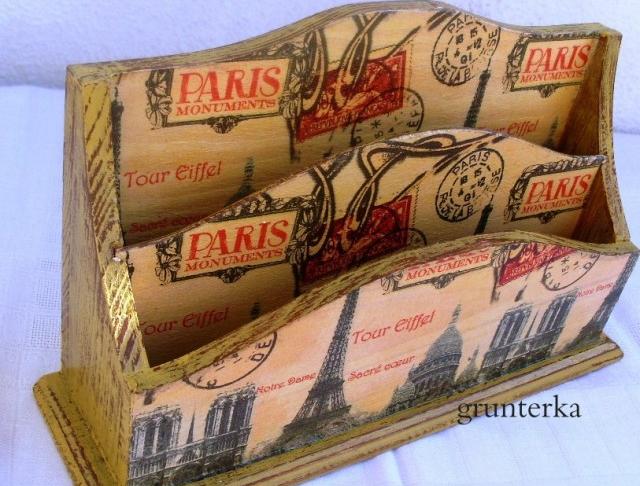 listovník-Francie decoupage vintage patina grunterka stojan dopis 
