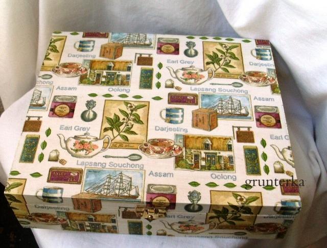 Na čaje 12přihrádek-čajová čaj krabička decoupage grunterka úklid pořádek přihrádka 12 přihrádek dvanáct 