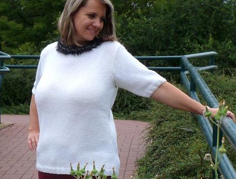 Pletená halenka/tunika - bílá tunika halenka elegantní pletení bílá pletená originál smetanová handmade ecru ležérní slonová kost nadčasová kontrasty 