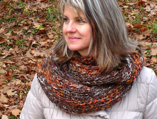 Objemný vlněný nákrčník - hnědý zima oranžová pletený pletení hnědá souprava zimní rezavá vlna originál les nákrčník vlněný handmade zemitý teplý objemný 