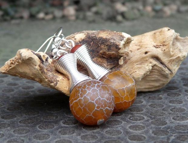 Náušnice - medový achát achát náušnice oranžová hnědá medová visací originál minerály dračí med handmade exkluzivní včely atraktivní výběrové rozpraskaný 