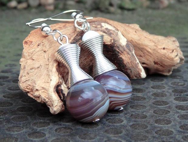 Náušnice - pohodový achát botswana dárek náušnice elegantní bílá přírodní hnědá šedá visací stříbrná společenské minerály handmade exkluzivní achát botswana 
