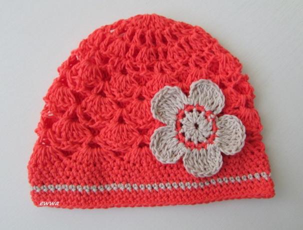 Čepička děti oranžová růžová háčkovaná jarní čepička holčička holčičí vzdušná miminko handmade lehoučká 