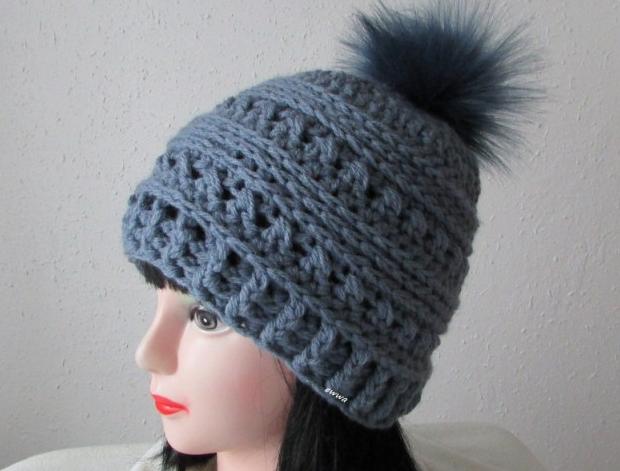 Čepice zima čepice háčkovaná dámská zimní akryl vlna teplá unisex handmade šedomodrá pokrývka hlavy pro ženy směs 