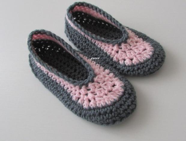 Bačkory, ťapky růžová šedá dětské háčkované pohodlné dámské boty domácí handmade bačkory ťapky baleriny domácí obuv teens nazouváky 