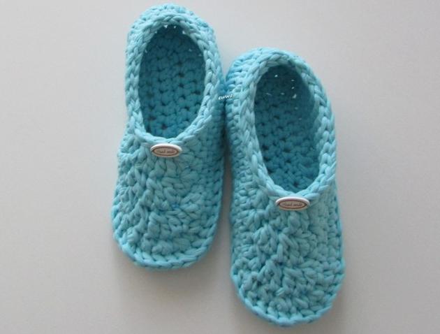 Bačkory, nazouváky bavlna tyrkysová háčkované pohodlné boty domácí handmade bačkory elastan ťapky baleriny domácí obuv nazouváky.přezůvky 