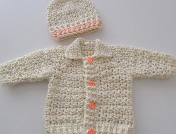 Čepička + svetřík děti zima oranžová čepice čepička svetr miminko souprava zimní háčkované smetanová svetřík kabátek unisex novorozenec máslová newborn 