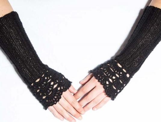 Návleky na ruky černé 140310 originál návleky handmade pletená móda 