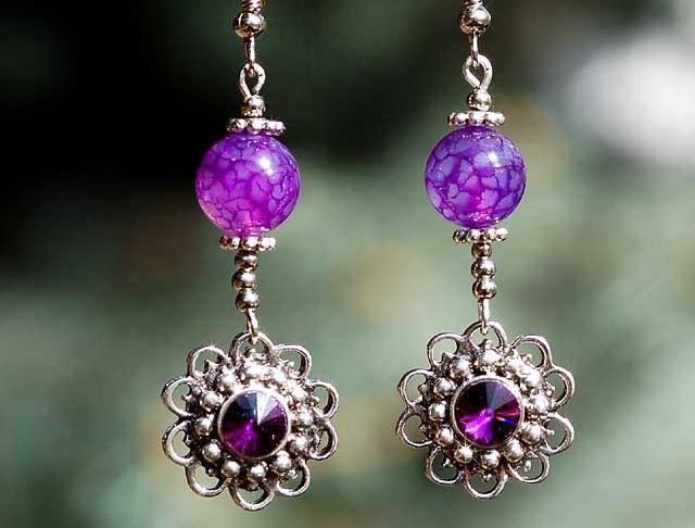 Švestkové achátovky achát květiny vintage swarovski 
