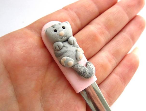 Lžička s koťátkem II. zvíře kočka kočička dětské kotě dětská fimo lžíce roztomilé dezertní lžička s kočkou číča micka 