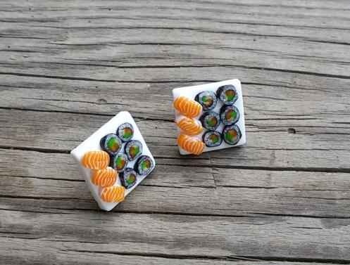 Sushi - puzety I dárek náušnice děti pečivo veselé dětské fimo ryby pohár japonské vtipné zákusek sushi japoncko čínské 