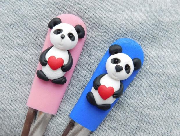 Lžičky s pandami na Valentýn zvíře dárek medvídek láska dětské panda dětská valentýn fimo lžíce dezertní lžička bear pandička 