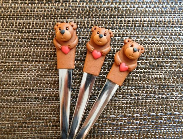 Lžička s medvídkem zvíře medvěd dětská fimo lžíce roztomilé míša dezertní lžička s kočkou číča micka 