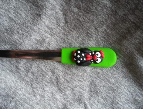 Lžička se slepicí zvíře puntík retro dětské dětská fimo lžíce tečka dezertní lžička polka dots 