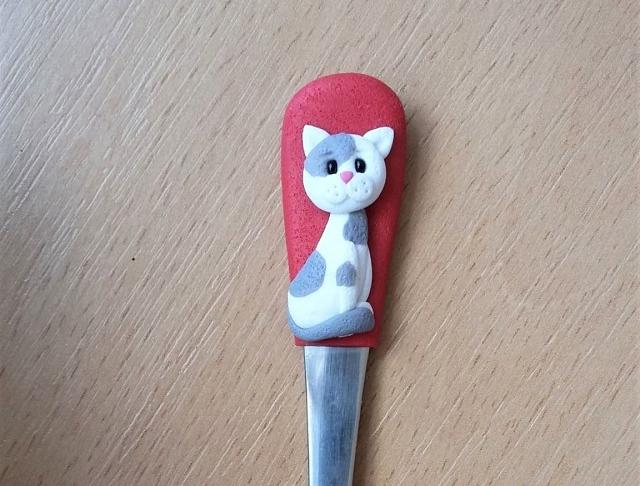 Lžička s kočkou zvíře puntík retro dětské dětská fimo lžíce tečka dezertní lžička polka dots 
