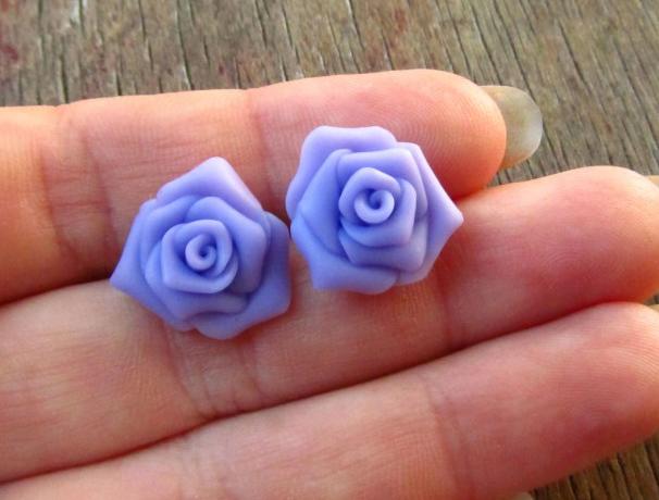 Růže - sv. fialové náušnice růže fialové rose růžička puzetka puzety puzeta 