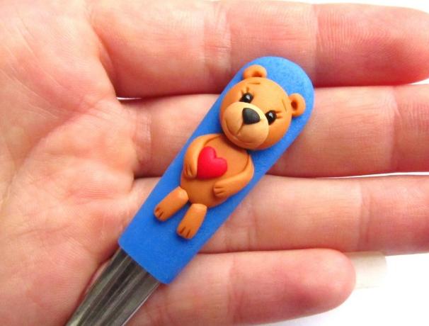 Lžička s medvídkem V. zvíře medvídek méďa medvěd dětské dětská fimo lžíce dezertní lžička bear teddy 