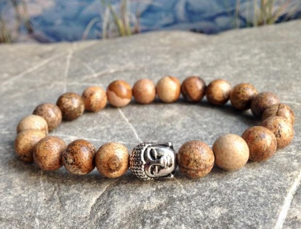 Jaspis - náramek náramek jaspis nerez ocel pružný buddha steel 