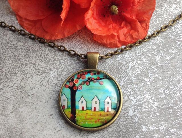 Domečky - mosazný přívěsek přívěsek pestrý barevný hravý mosazný 