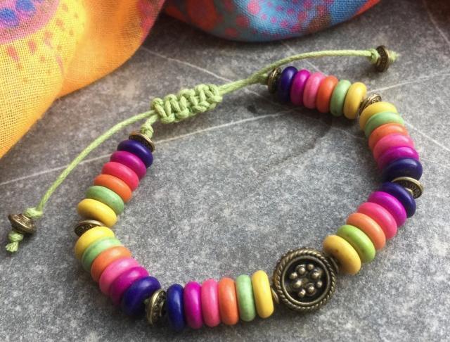 Náramek - duhový zelený etno duha colours barvičky boho kaballah 