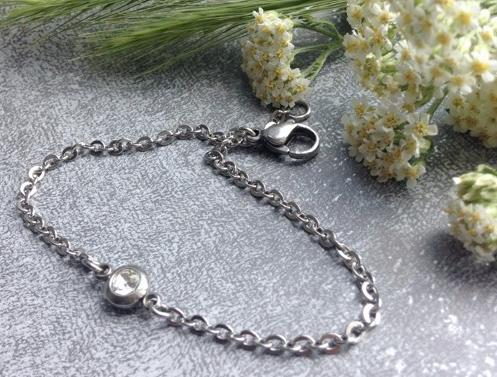 NÁRAMEK SE ZIRKONEM - S. STEEL náramek řetízek nerez ocel steel broušený kamínek 