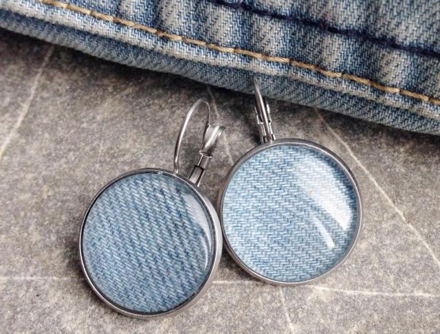Riflové náušnice světlé - S. Steel náušnice nerez ocel riflovina jeans džíny steel 