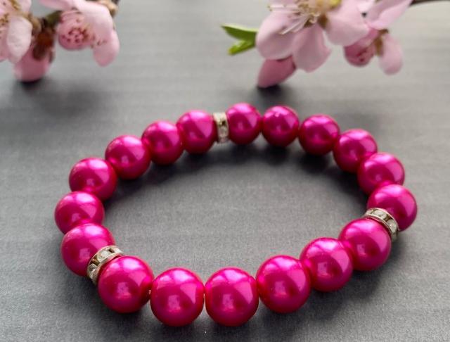 Růžový náramek náramek voskované korálky magenta 