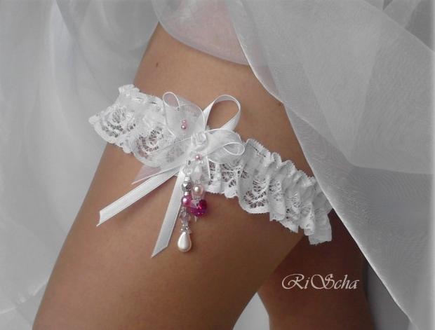 Podvazek Swarovski Fuchsia dárek bílá svatba bílý svatební dárkový nevěsta wedding podvazek hochzeit svatební šaty 