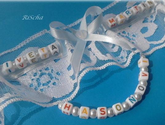 PODVAZEK SE JMÉNY A PŘÍJMENÍM dárek bílá svatba bílý svatební dárkový nevěsta wedding podvazek hochzeit svatební šaty 