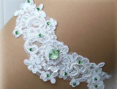 Podvazek  zelené srdce Swarovski