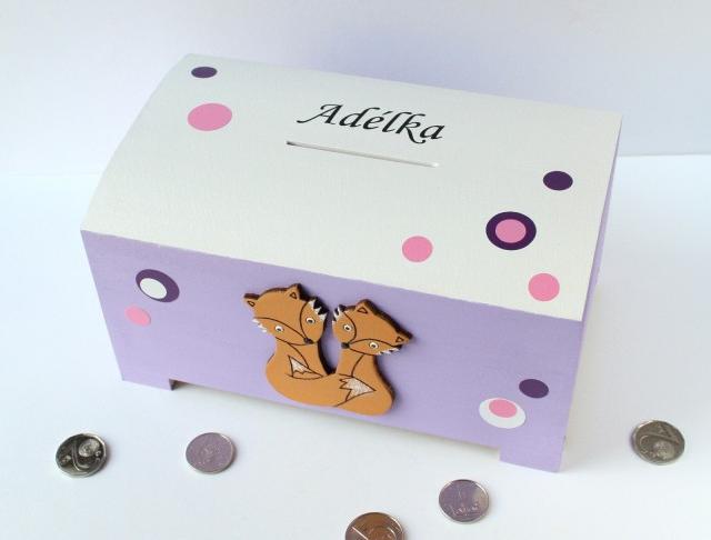Pokladnička s liškami - velká dárek dětské dětská pokladnička kasička liška lištička lišky liščí na penízky lištičky s liškami s liškou 