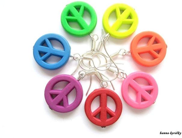 Náušnice - neonové zelené peace