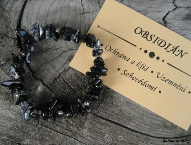 Pružný náramek s minerálem obsidián