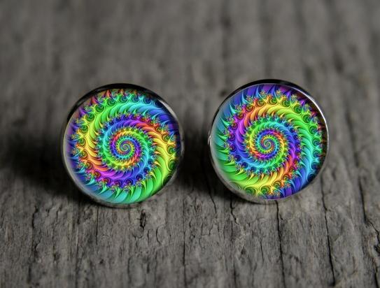 Duhová spirála- puzetky originální dárek náušnice podzim letní léto valentýn pryskyřice duha puzetky nevšední nušnie zima vánoce 