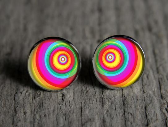 Duhová mandala originální dárek náušnice podzim letní léto valentýn pryskyřice duha puzetky nevšední nušnie zima vánoce 