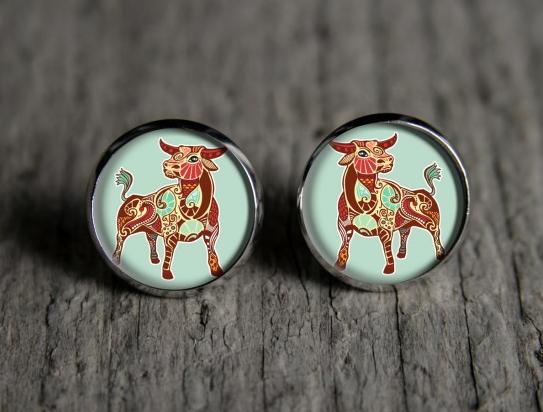 Býk originální náušnice podzim letní léto valentýn pryskyřice duha puzetky nevšední nušnie zima vánoce znamení horoskopu horoskop dárek 