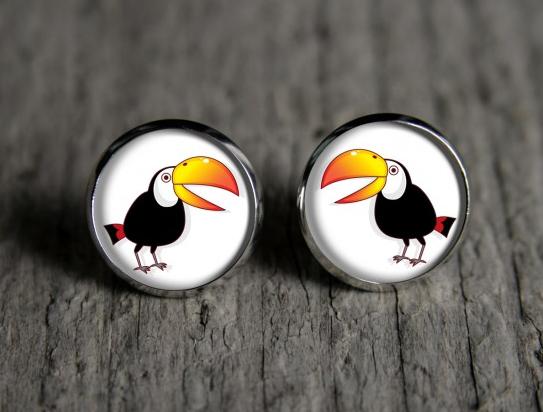 Tukan originální dárek náušnice podzim pták ptáček letní léto valentýn pryskyřice duha puzetky nevšední nušnie zima vánoce 