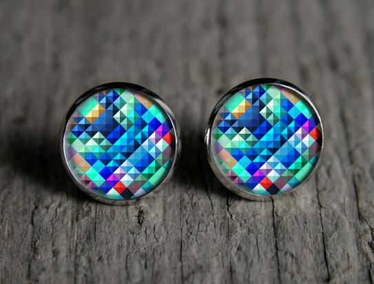 Abstrakce originální dárek náušnice podzim letní léto valentýn pryskyřice duha puzetky páv nevšední nušnie zima vánoce 